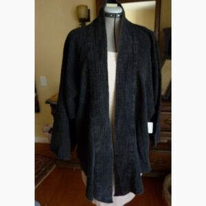 Charcoal Gray Cotton Garment dyed Double gauze Open front jacket wrap kimono XL
